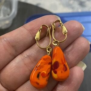 Vibrant Orange and Gold Drop Earrings